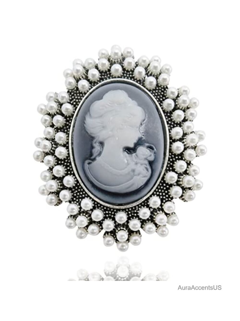 Victorian Vintage Beauty Lady Portrait Brooch Pin Crystal Rhinestones Retro